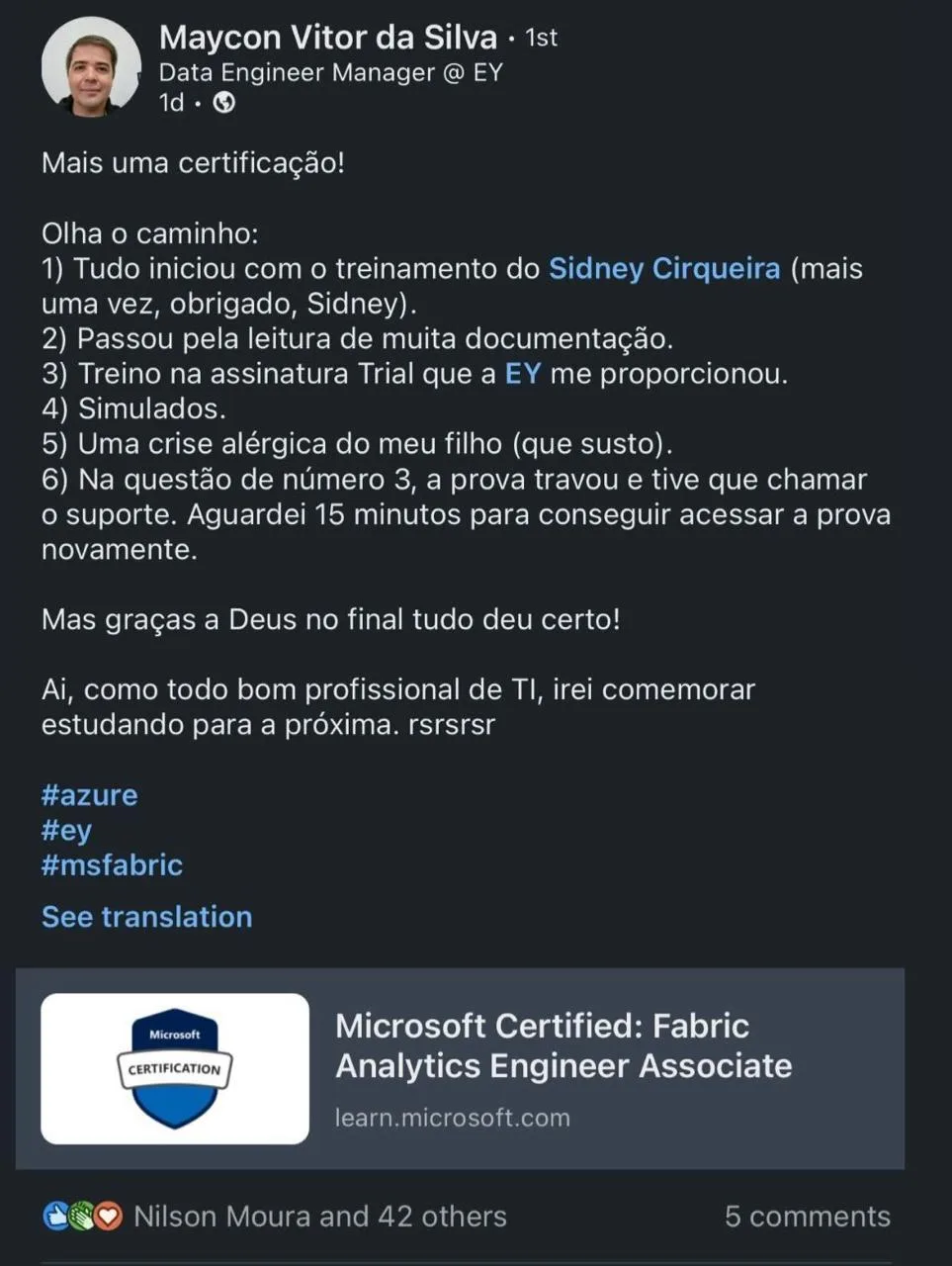 Depoimento de aluno 5